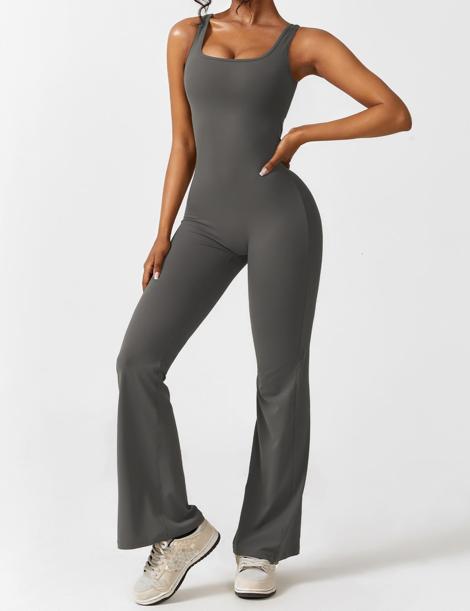 Black Open Back Flared Leg Jumpsuit for Women | Sport and Casual Wear