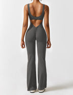 Black Open Back Flared Leg Jumpsuit for Women | Sport and Casual Wear