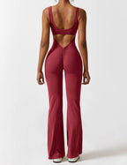 Black Open Back Flared Leg Jumpsuit for Women | Sport and Casual Wear