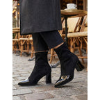 Stretch Shaft Cap Toe Chunky Block Heel Ankle Boots for Women | Office Wear